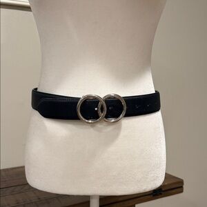 Express Black Belt with Silver Double Rings